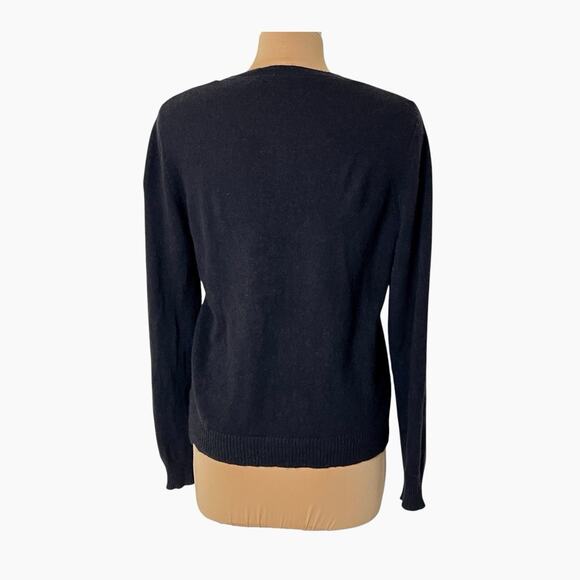 Cashmere Sweater Womens Large Apt 9 Cardigan Black Gray Argyle Preppy Academia - Picture 2 of 6